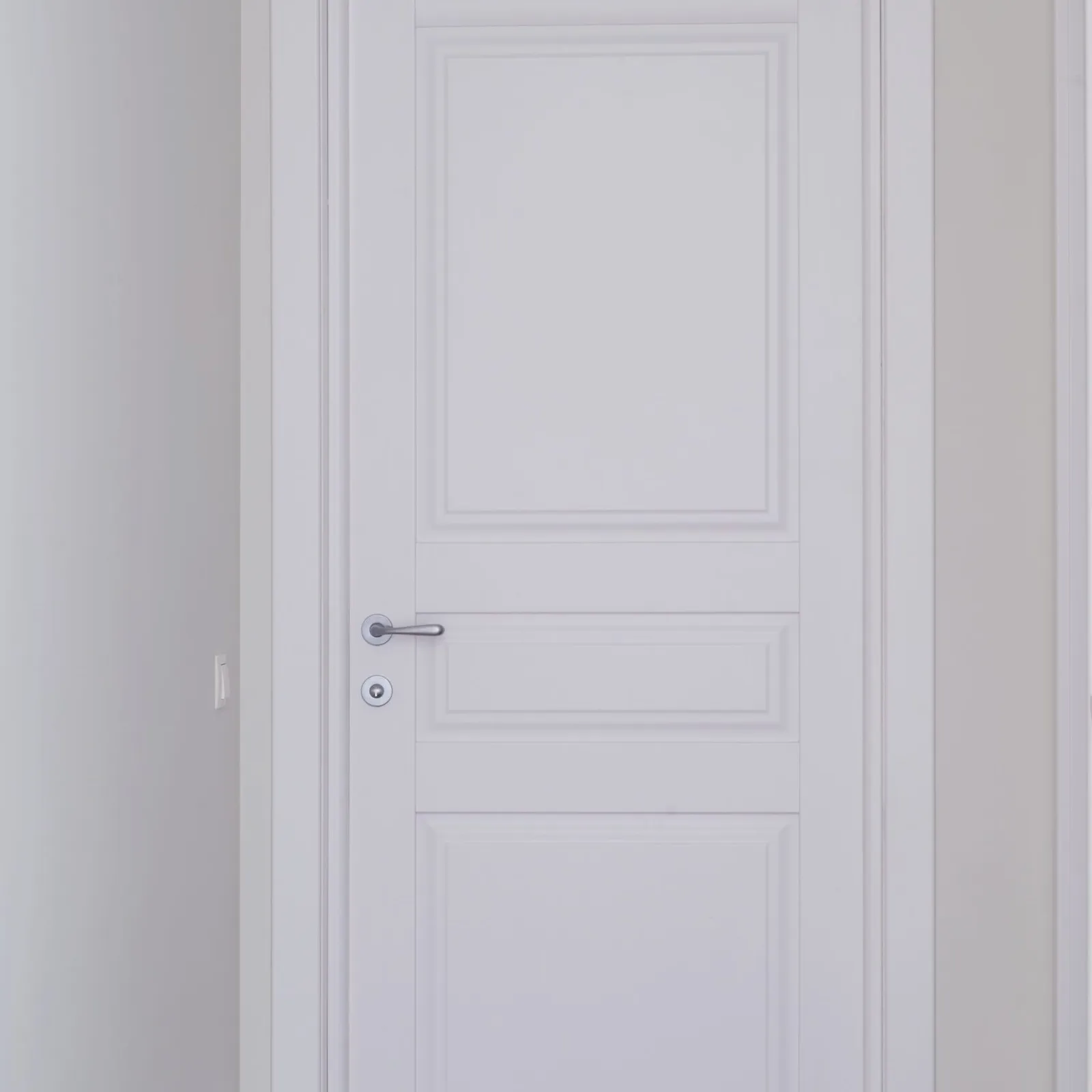 Closed white interior paint door in home interior.